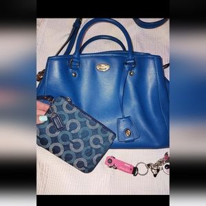 Blue Leather Mini Margo (bundled w/Navy Maggie Op Art Wristlet)!